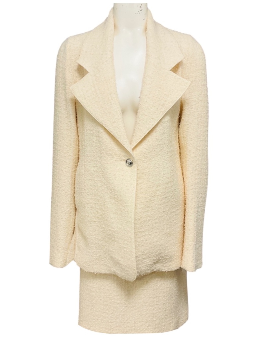GIAMBATTISTA VALLI IVORY WOOL BOUCLE TWEED JACKET AND SKIRT SUIT SET